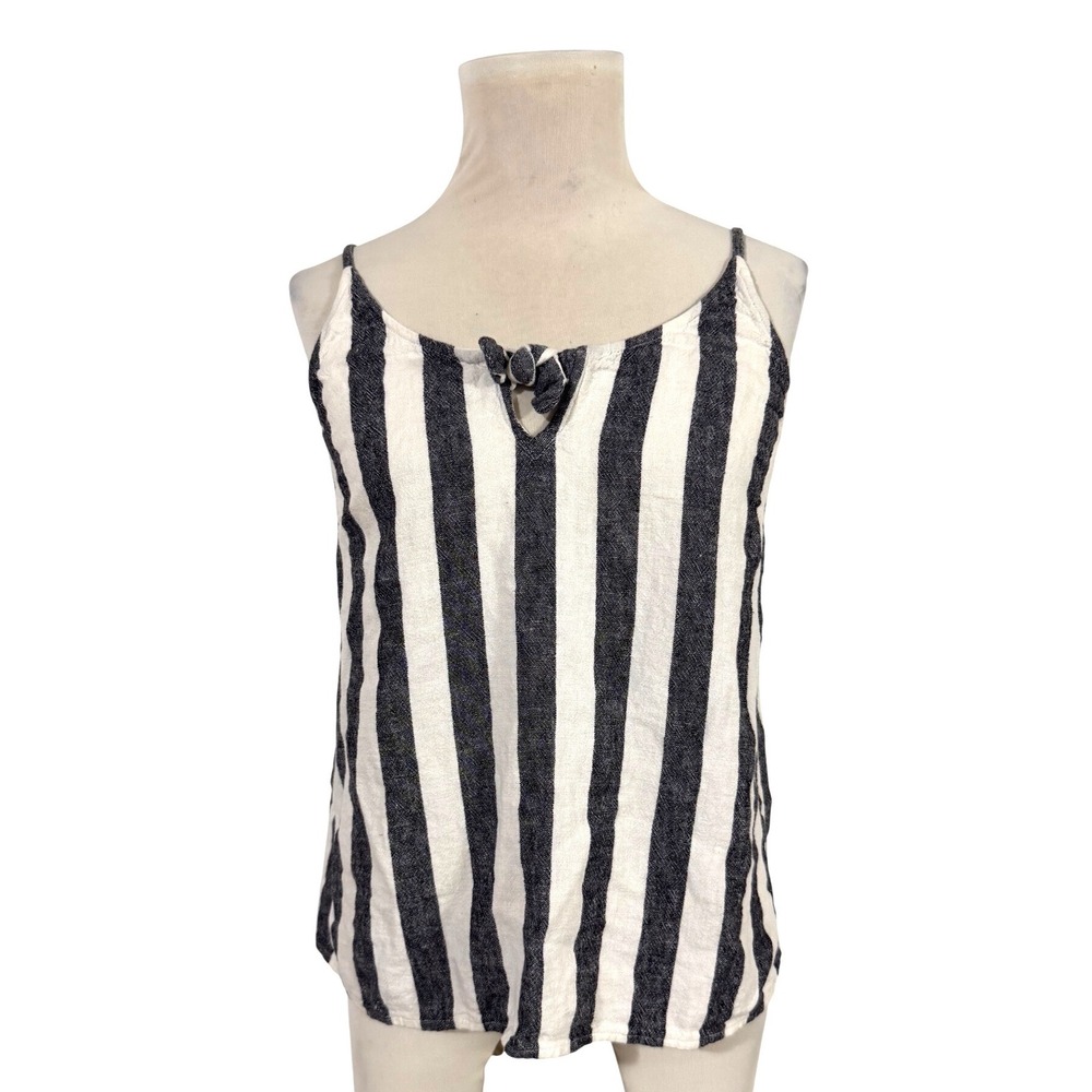 Vince Camuto Black White Striped Linen Blend Tie Front Cami Top Womens Small